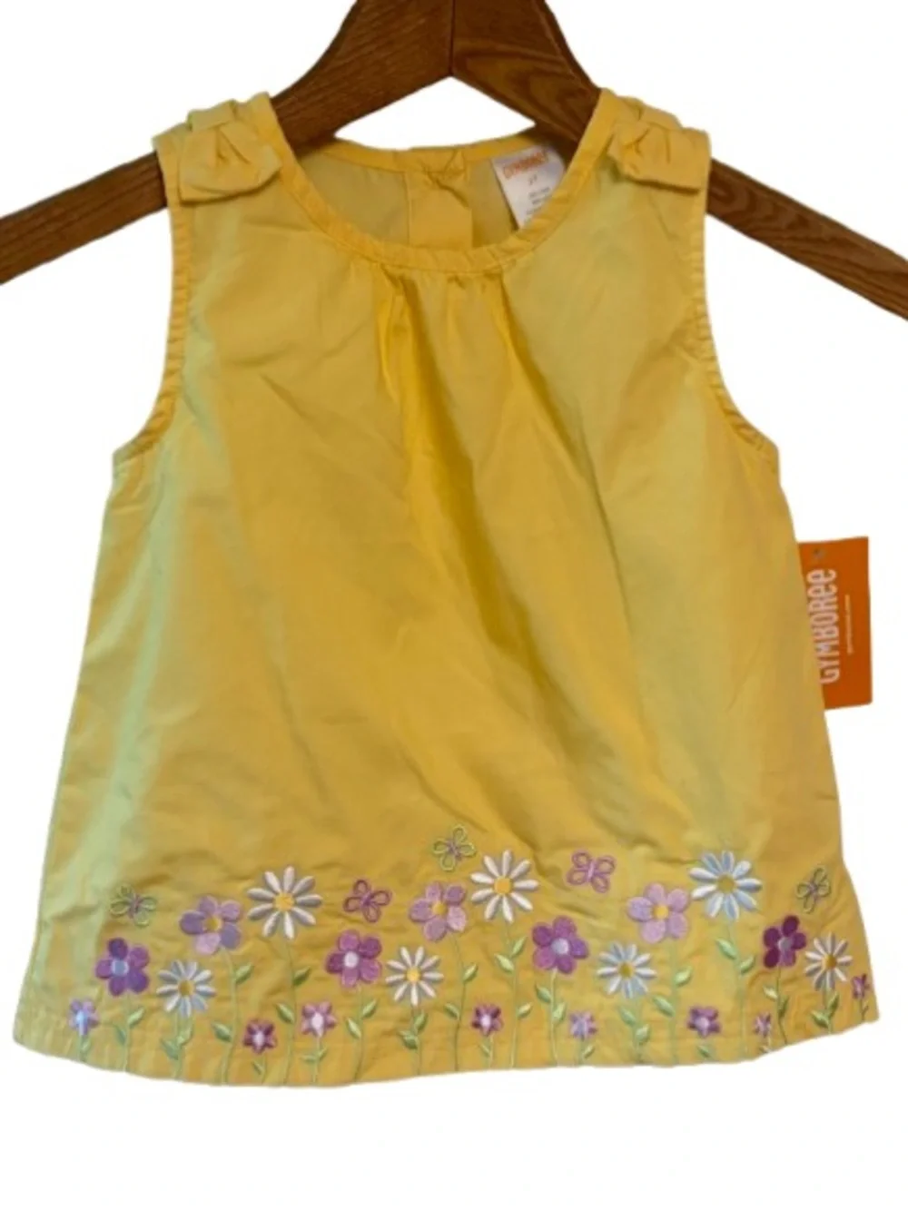 Gymboree Girl’s Yellow Floral Tunic Size 3T Embroidered Bow Accents Cottagecore